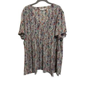 Rose & Olive Womens Short Sleeve Floral Top Cottagecore Office Boho Size 3X